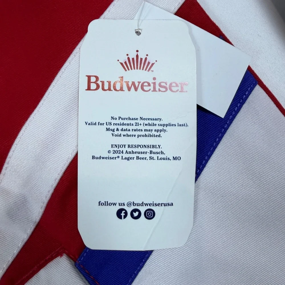 Budweiser Bomber Jacket Mens Medium Red White Blue Varsity Snap Front NWT